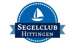 Logo des Segelclubs Hittingen. Blauer runder Kreis mit weiß ausgeschnittenem Segelbot und darunter den Schriftzug "Segelclub Hittingen".